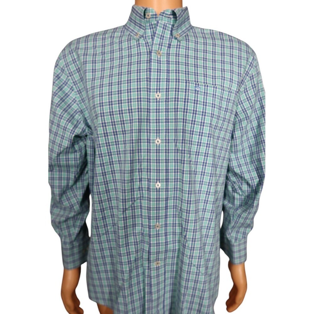 Southern Tide Green Checked Window‎ Pane Button Shirt Sz L